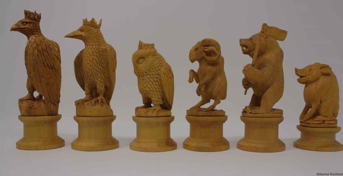Fine Large Animalier Carved Chess Set