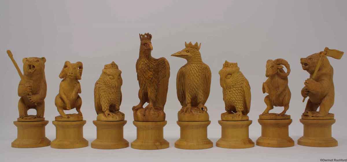 Fine Large Animalier Carved Chess Set