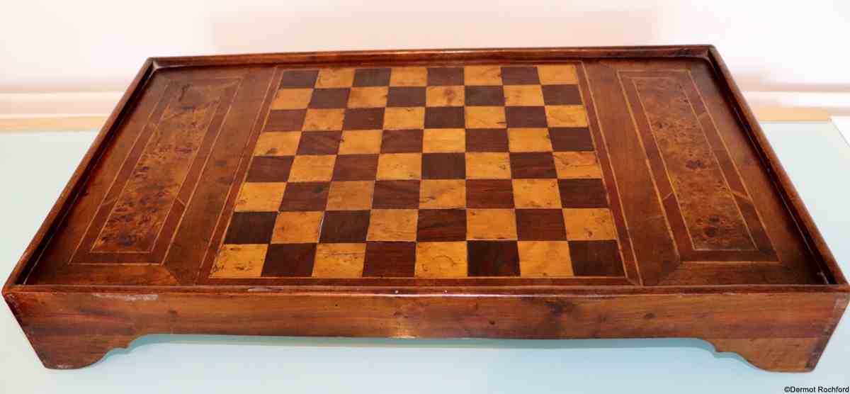 Fine 18th century reversible fruitwood backgammon and chess boards