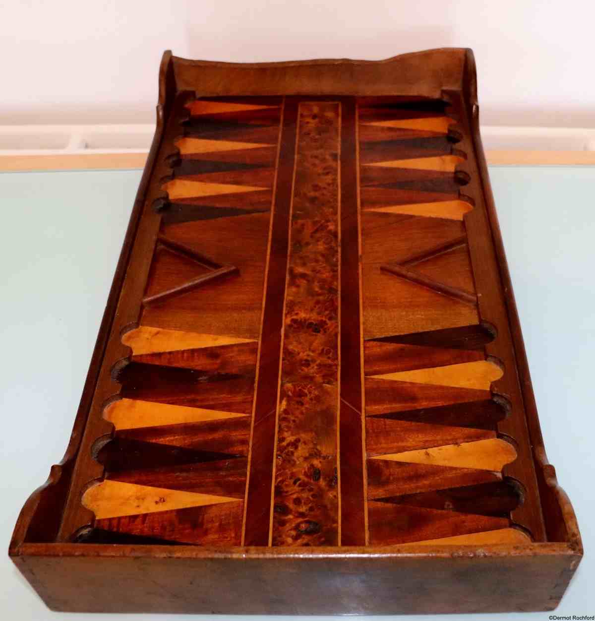 Fine 18th century reversible fruitwood backgammon and chess boards