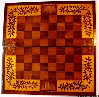 Irish Killarney Marquetry chess, backgammon gamesbox