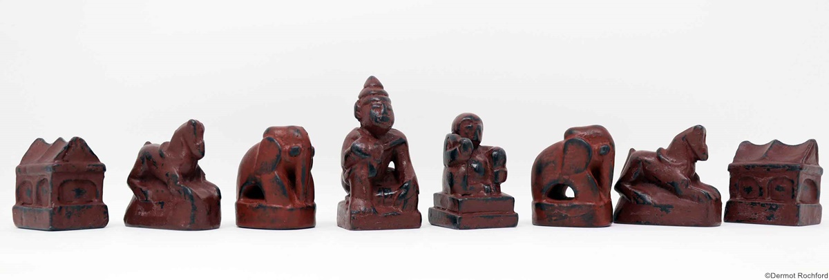 Antique Carved Stone Burmese Chess Set