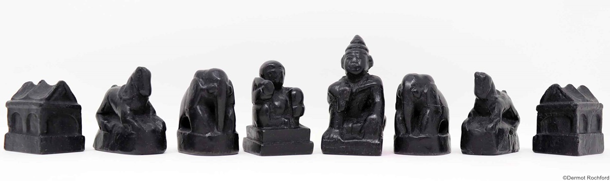 Antique Carved Stone Burmese Chess Set