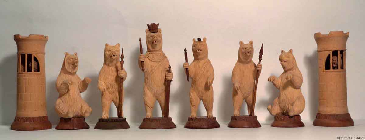 Antique Bear of Berne Carved Chess Set