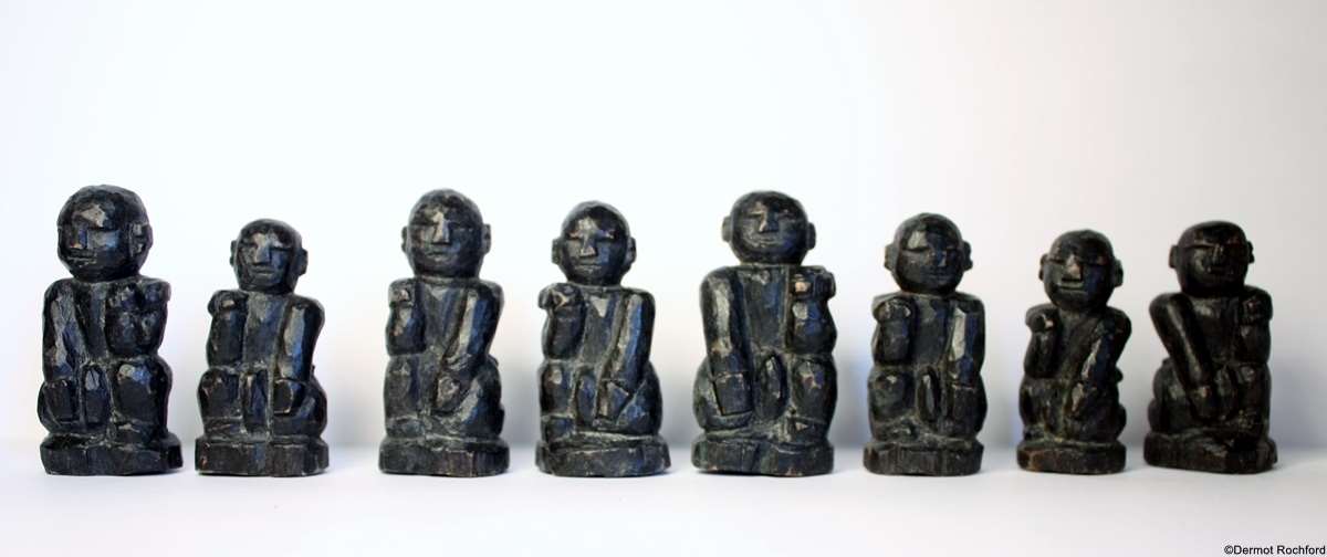 Rare Antique Carved Wood Burmese Chess Set