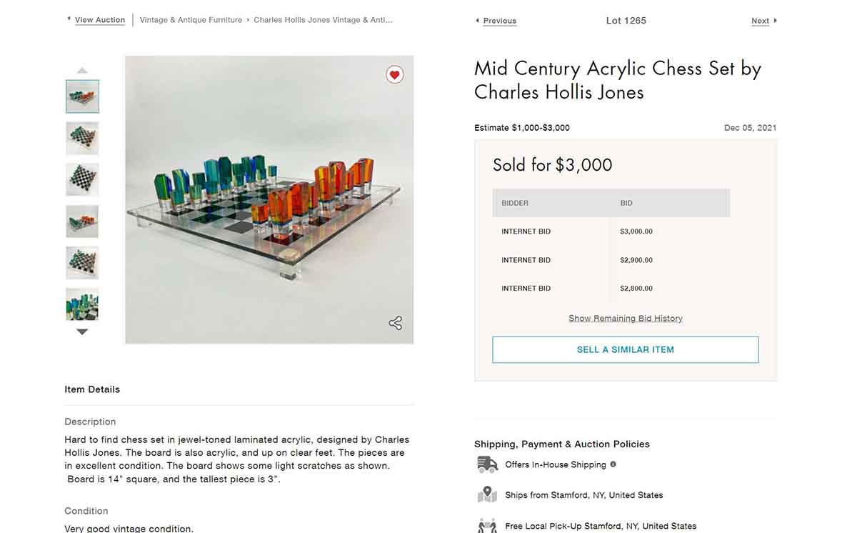 Charles Hollis Jones Colored Lucite Chess Set 