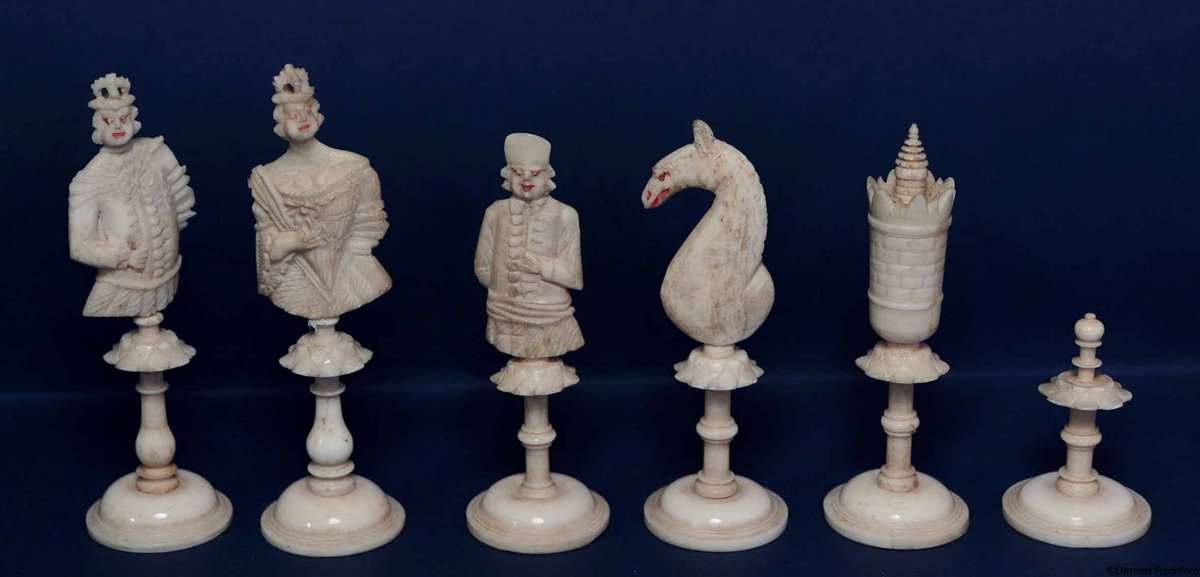 18th Century Bone Geislingen Figural Chess Set