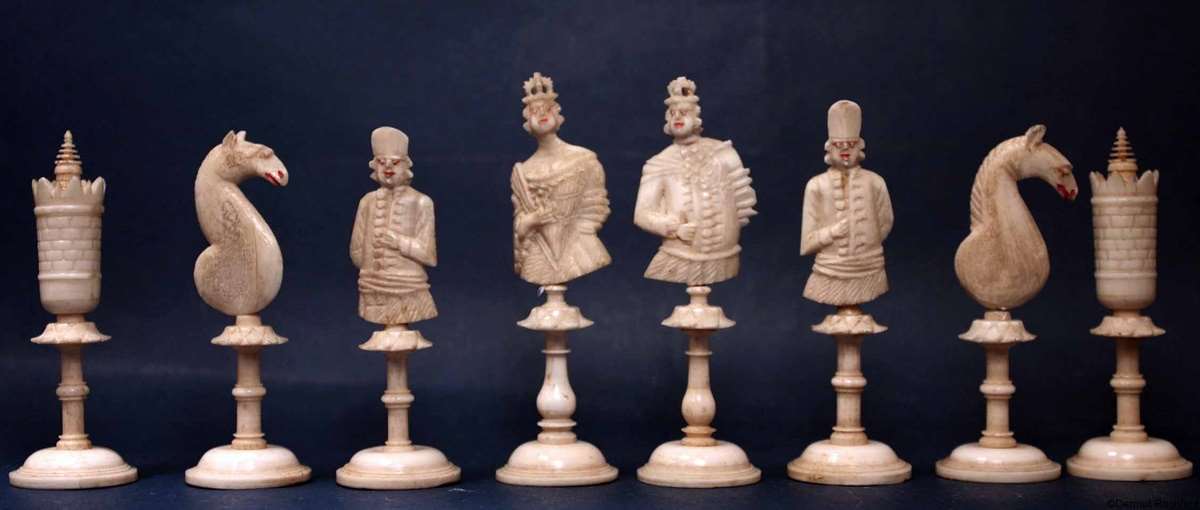 18th Century Bone Geislingen Figural Chess Set