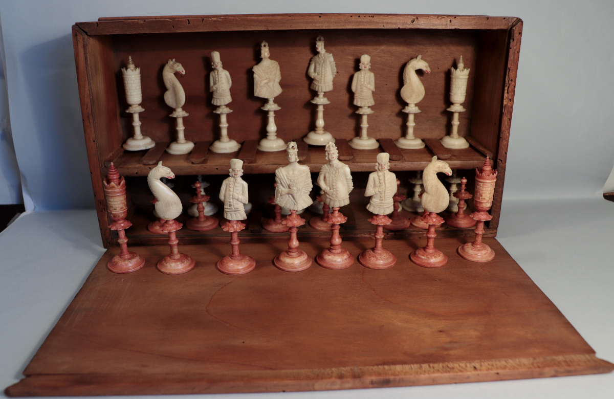 18th Century Bone Geislingen Figural Chess Set