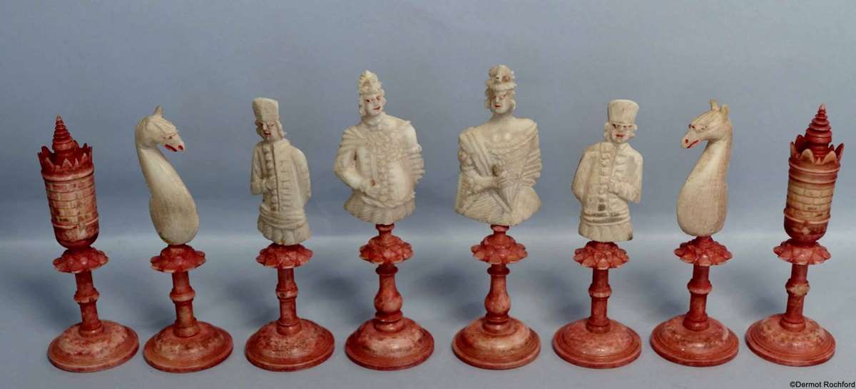 18th Century Bone Geislingen Figural Chess Set