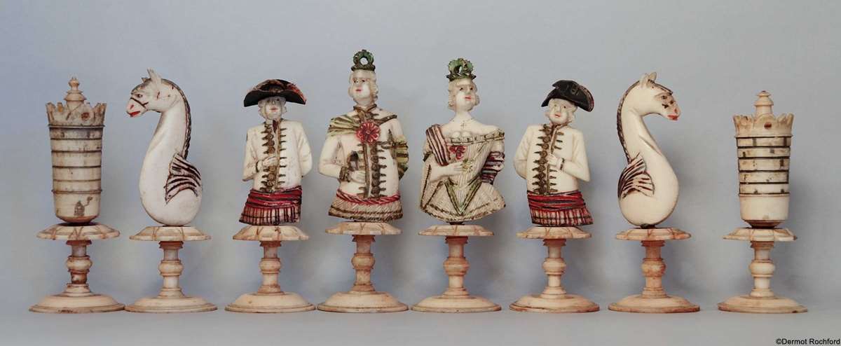 Rare Antique Geislingen Bone Chess Set