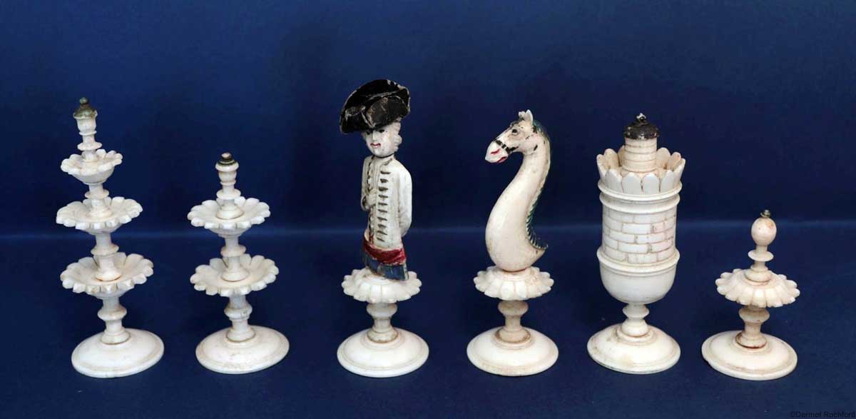 Antique German Geislingen Bone Chess Set