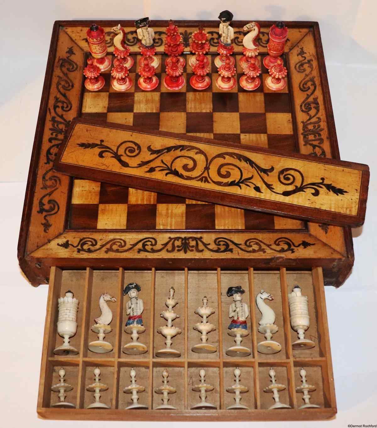 Antique German Geislingen Bone Chess Set