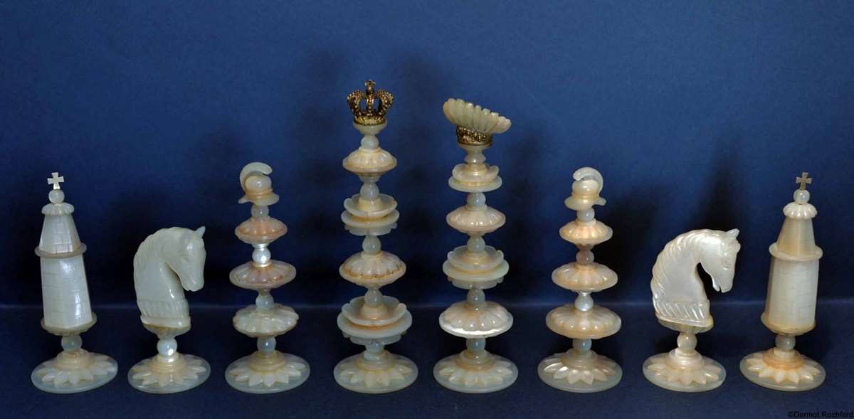 Antique Italian Mother of Pearl Chess Set