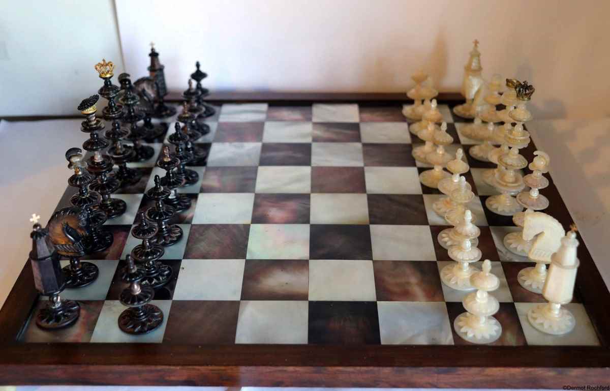 Antique Italian Mother of Pearl Chess Set