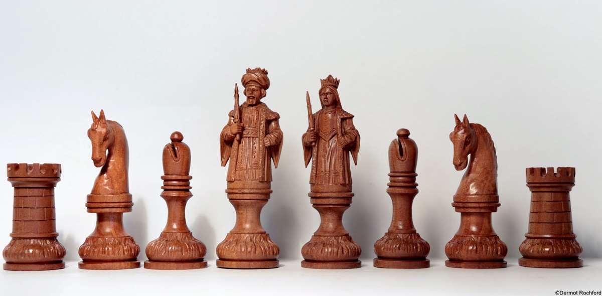 Finely carved central European Chess Set