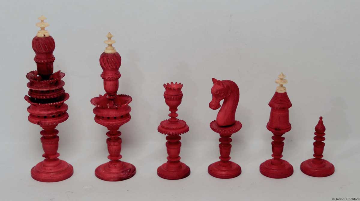 Antique German Bone Selenus Chess Set