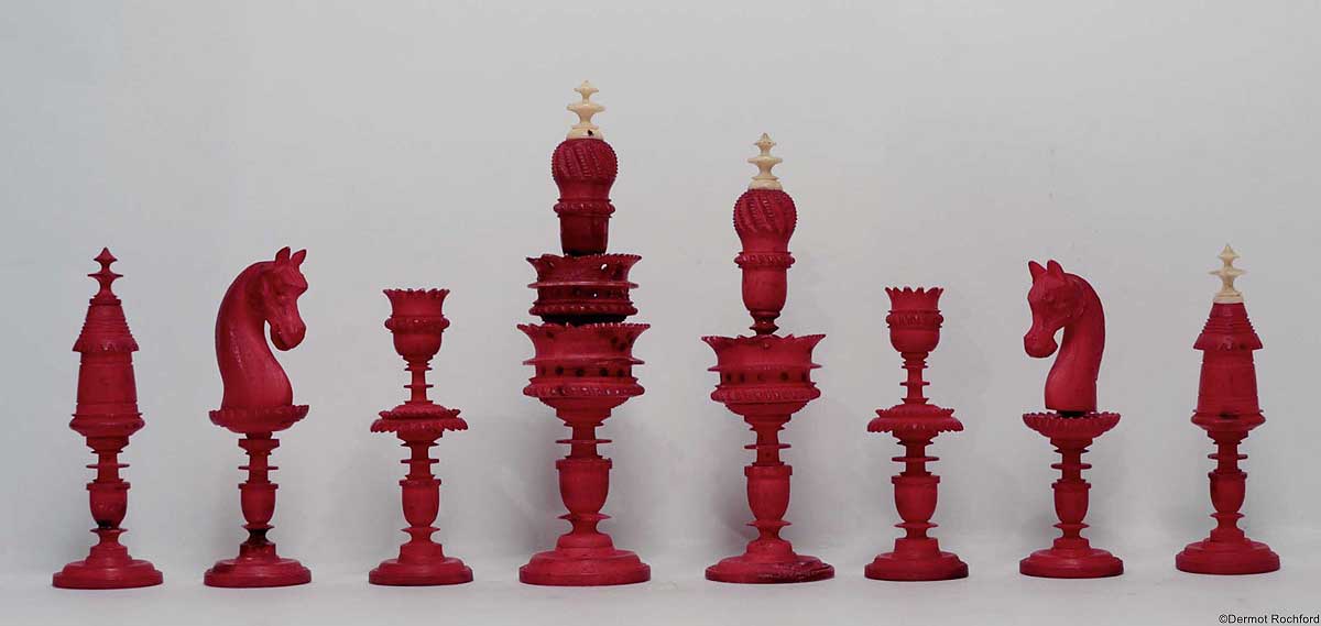 Antique German Bone Selenus Chess Set