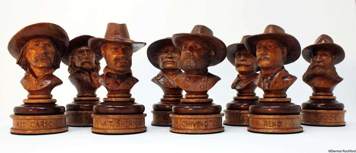 Cowboys vs Indian Carved Chess Set