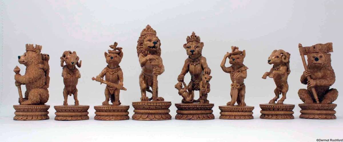 Exceptionally finely carved Reynard Chess Set