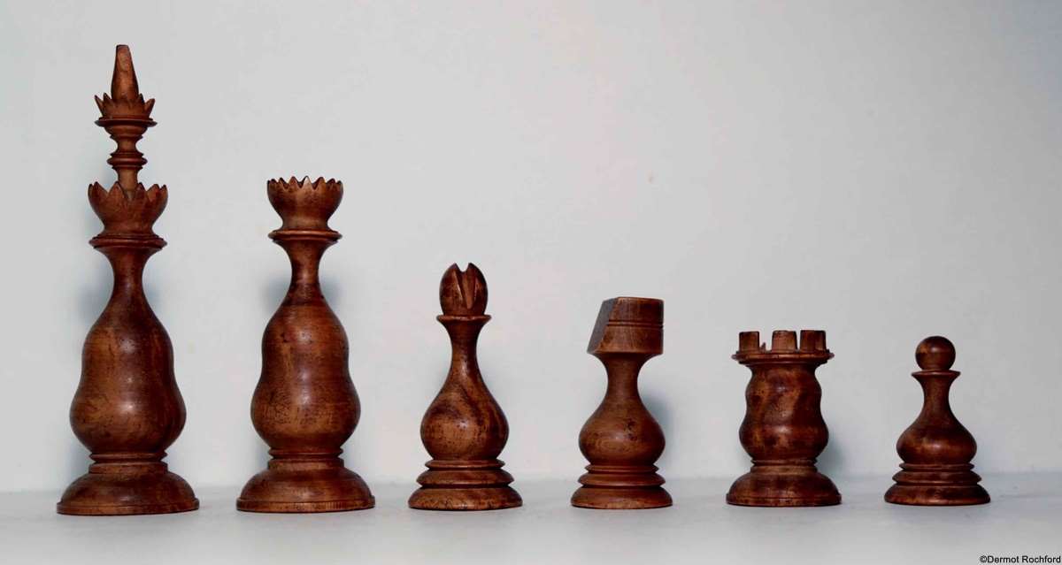 Antique Early Englsih Fruitwood Chess Set