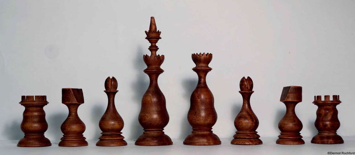 Antique Early Englsih Fruitwood Chess Set