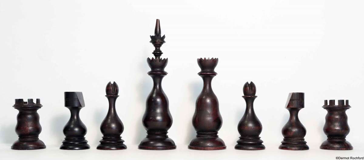 Antique Early Englsih Fruitwood Chess Set