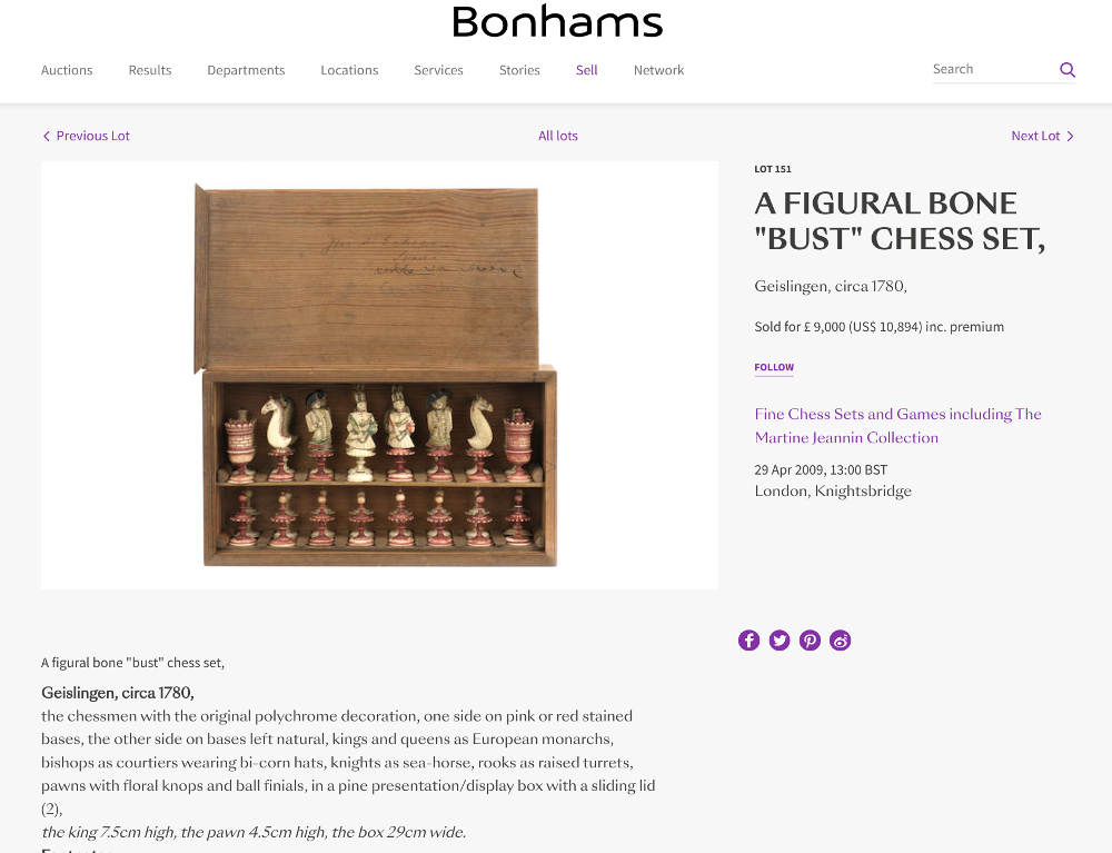 18th Century Bone Geislingen Figural Chess Set