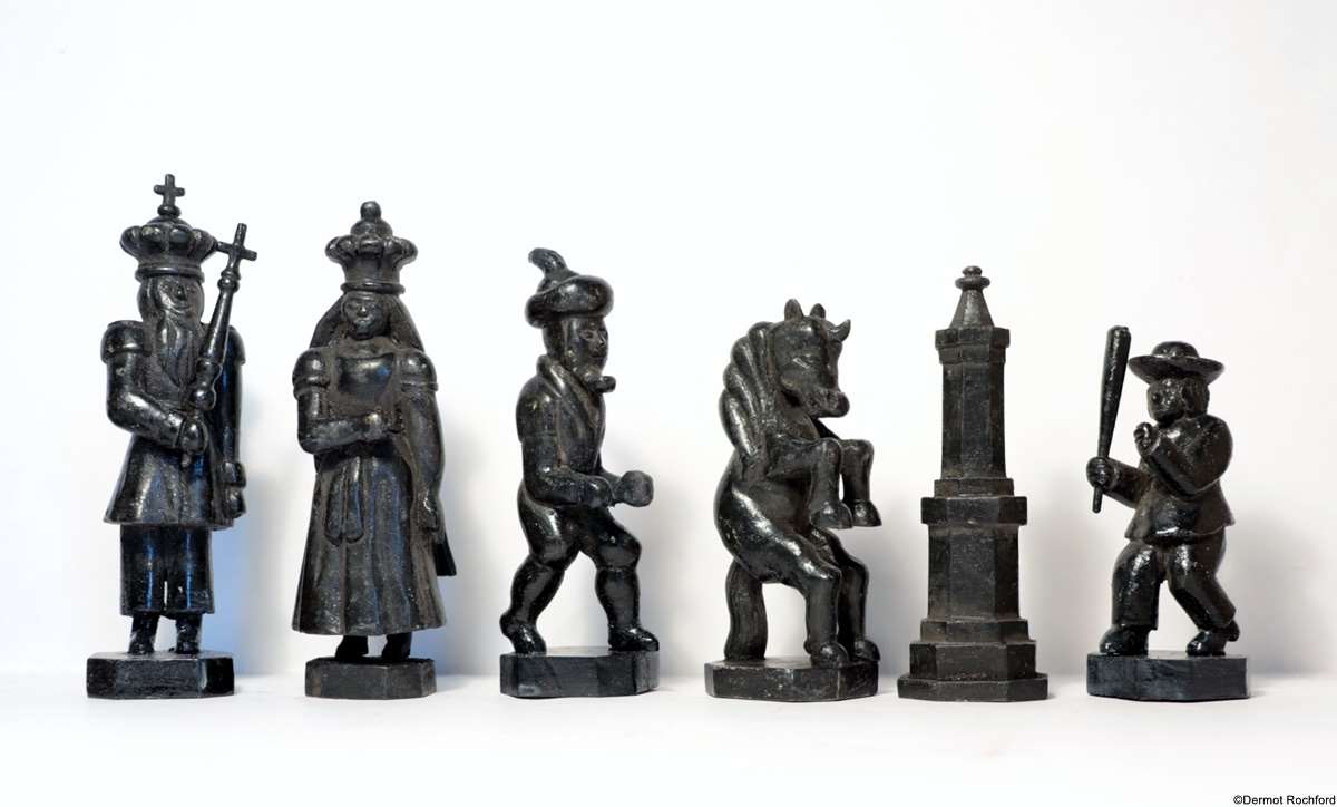 1900 European Carved Wooden Figural Chess Set