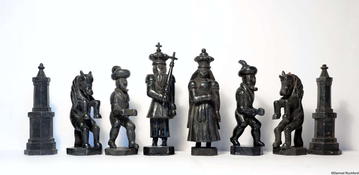 1900 European Carved Wooden Figural Chess Set