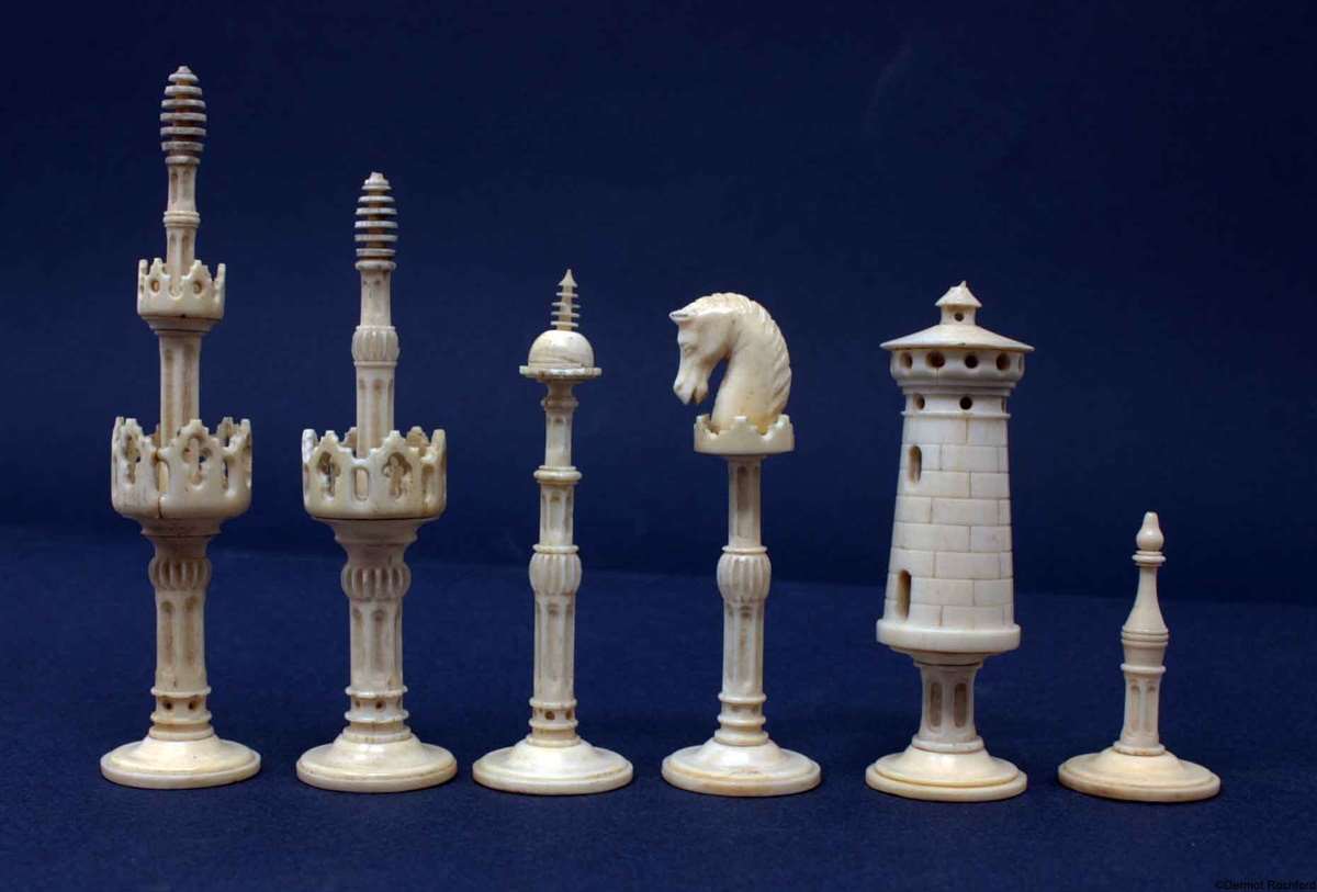 Rare Antique Gothic Form German Chess Set