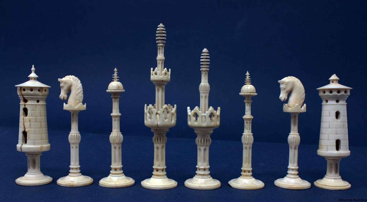 Rare Antique Gothic Form German Chess Set