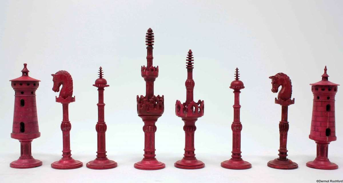 Rare Antique Gothic Form German Chess Set