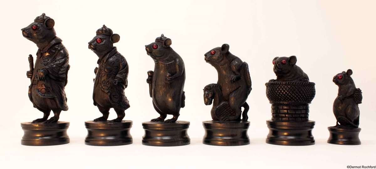 Finely Carved Wood Mouse Chess Set