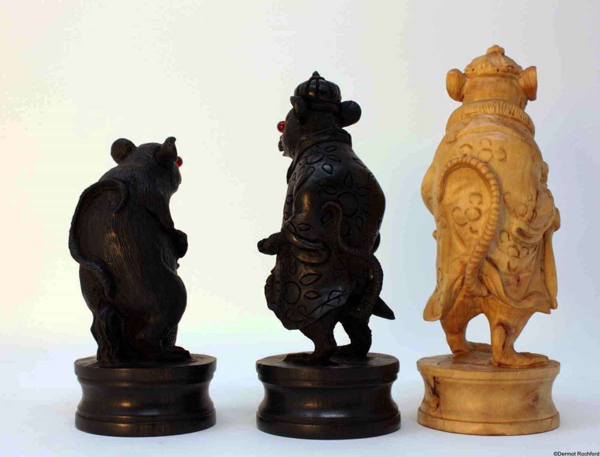 Finely Carved Wood Mouse Chess Set