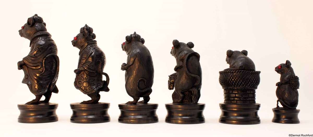 Finely Carved Wood Mouse Chess Set