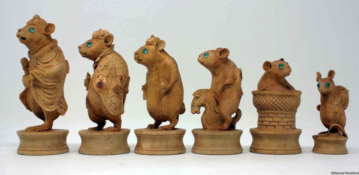 Finely Carved Wood Mouse Chess Set