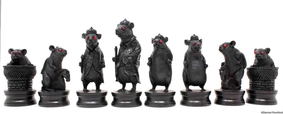 Finely Carved Wood Mouse Chess Set