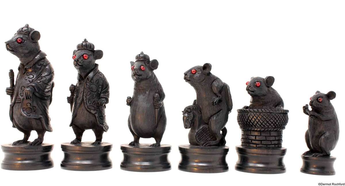 Finely Carved Wood Mouse Chess Set