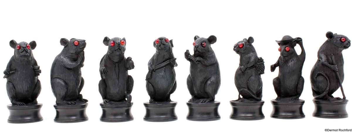 Finely Carved Wood Mouse Chess Set