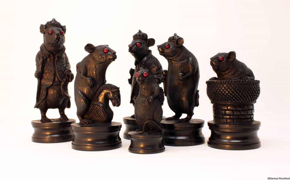 Finely Carved Wood Mouse Chess Set