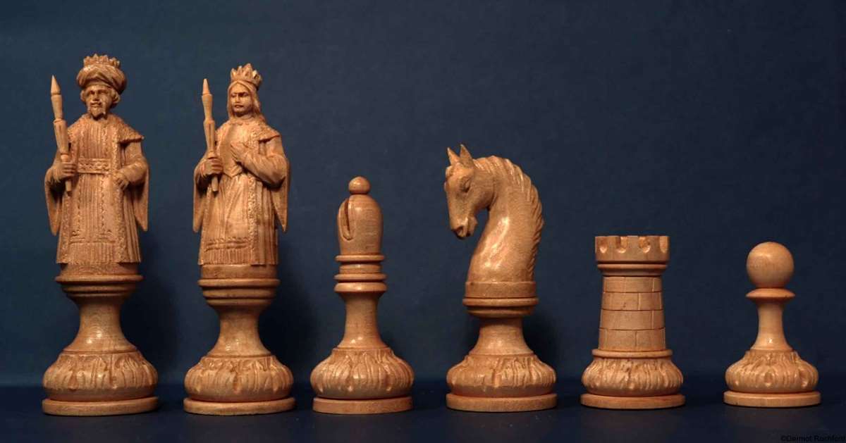 Finely carved central European Chess Set