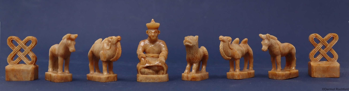  Vintage Mongolian Stone Chess Set