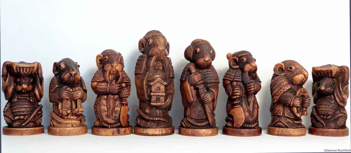 Fine Carved Netsuke Rat Chess Set