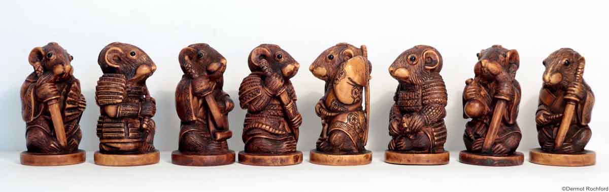 Fine Carved Netsuke Rat Chess Set