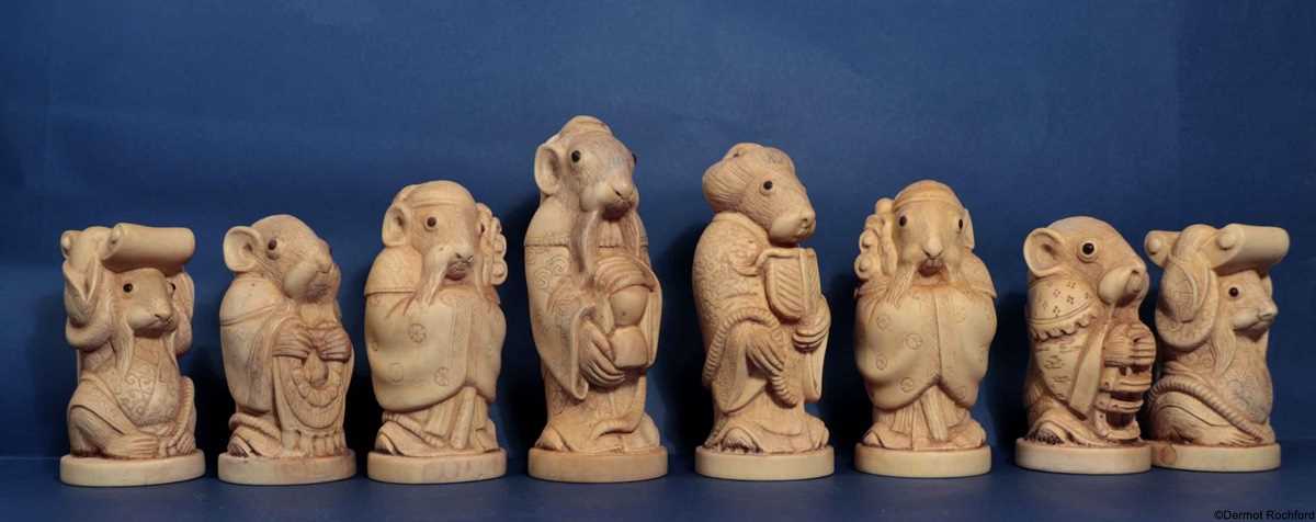 Fine Carved Netsuke Rat Chess Set