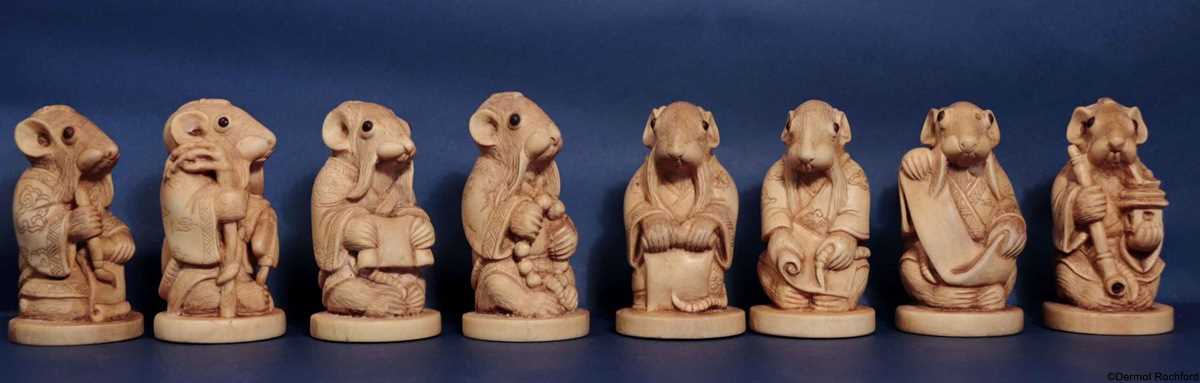 Fine Carved Netsuke Rat Chess Set