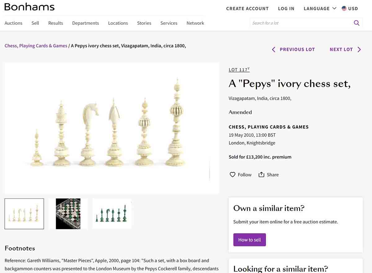 Antique Pepys Chess Set Reference