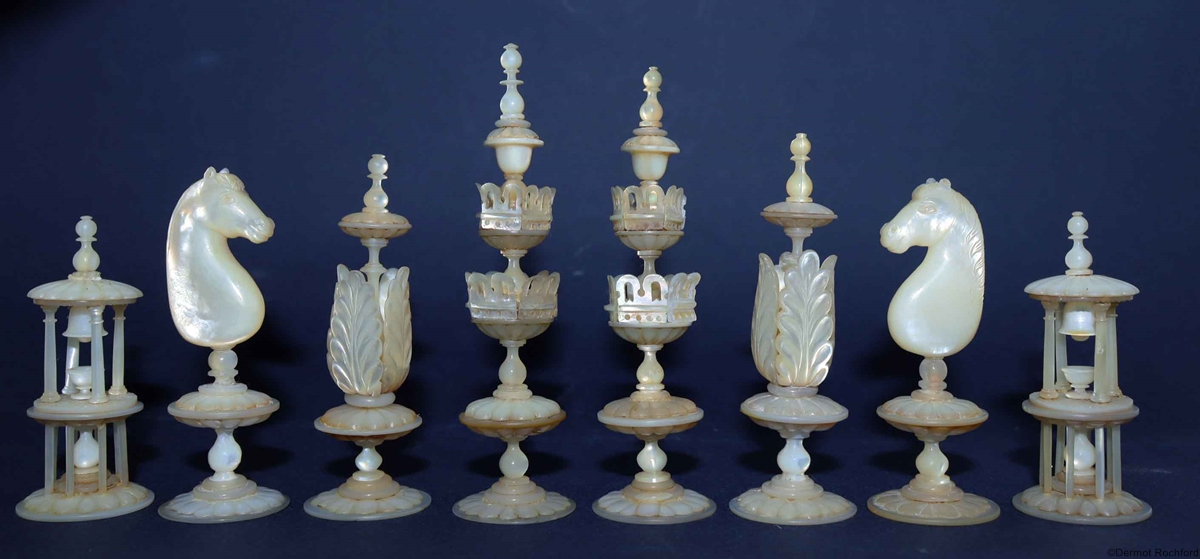 Antique German Edel MOP and Abalone Chess Set