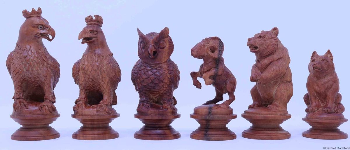 Antique carved eagle Chess Set